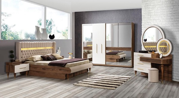 Schlafzimmer Bett 2X Nachttische 5Tlg Set Komplett Design MöBel Luxus-image