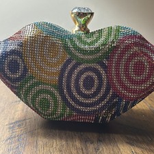 Rhinestone Crystal Evening Clutch Purse Multi Color Hard Case Jewel Clasp Bling