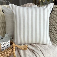 The HomeCentric Striped Beige Throw Pillow Cover Cotton - Stripe Plush Beige