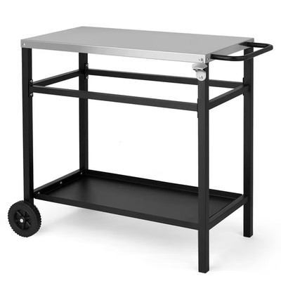 Black Two-Shelf Stainless Outdoor Movable Food Prep Grill Cart Table