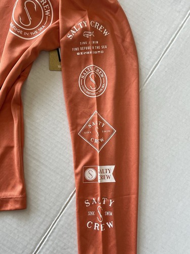 Salty Crew Youth Small Long Sleeve Orange Hooded Shirt UVA /UVB Protection - Picture 3 of 6