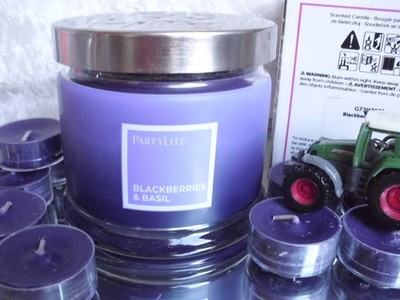 PartyLite BLACKBERRIES & BASIL  3 Docht Duftwachsglas G73H2099 + 12 TL OVP  