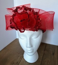 Pillbox Hat Fascinator Beret Wedding Party Top Hat Church Wool Hat for Women Red