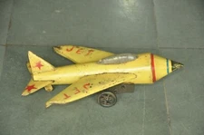 Vintage Star Mark Wind Up Jet Yellow Litho Airplane Tin Toy , Collectible