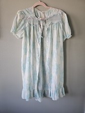 Vintage Charmode Blue Green Floral Nightgown Size Large