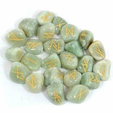 Green Aventurine Rune Set Polished Stone Engraved Symbol 25 pc Set Crystal Reiki