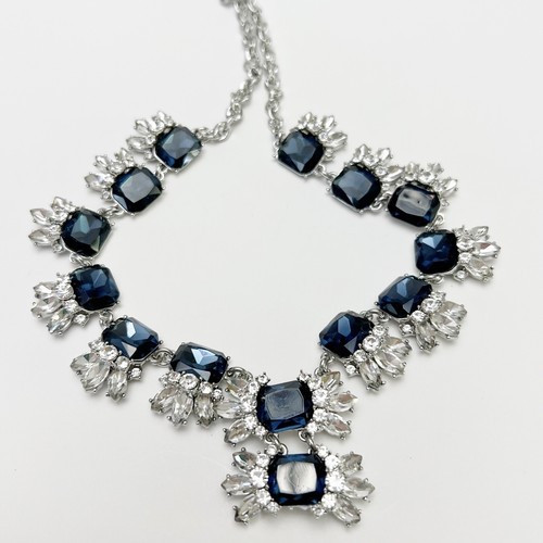 Charter Club Blue Crystal Rhinestone Cluster Statement Necklace Silvertone NEW - Picture 2 of 5
