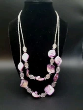 Double Stranded Purple Dyed Shell Necklace With Acrylic Accents & Metal Spacers