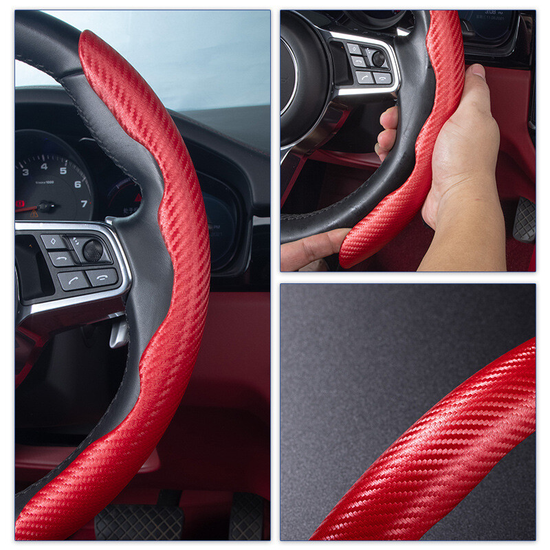 2PCS 15inch Car Steering Wheel Red Cover 年間定番 Fiber Carbon C