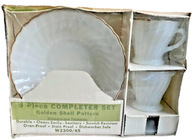 FIRE KING ANCHOR HOCKING GOLDEN SHELL 4 PIECE COMPLETER SET NEW IN BOX