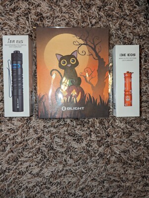 2 PC BUNDLE SET OLIGHT RARE i5R EOS HALLOWS EVE & i3E EOS SKULLS + CARDS