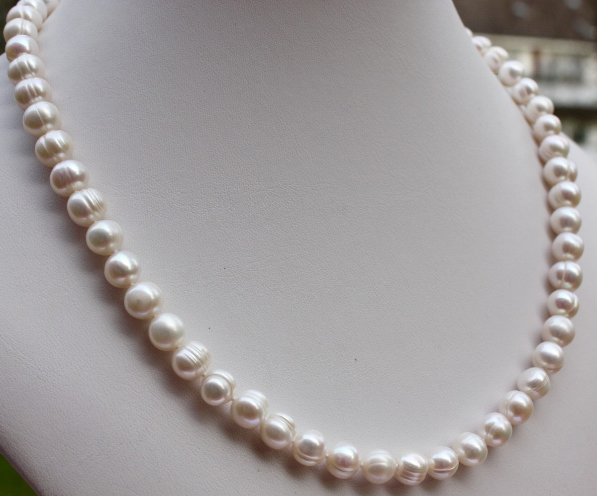 Collier Naturel Perles D'eau Douce - Longueur 47 Cm - Métal Cuivre - Fait Main - Pour Femme