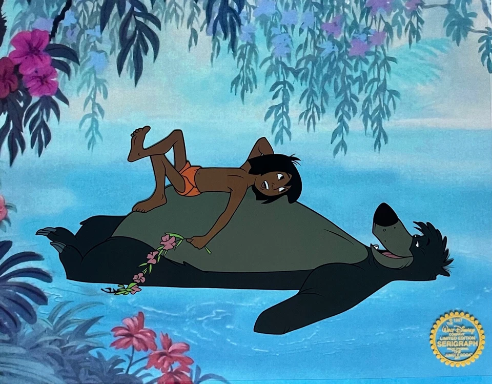 Disney EL LIBRO DE LA SELVA Sericel Animación Arte Cel Mowgli y Baloo 11" x 14" Foto 4 de 4