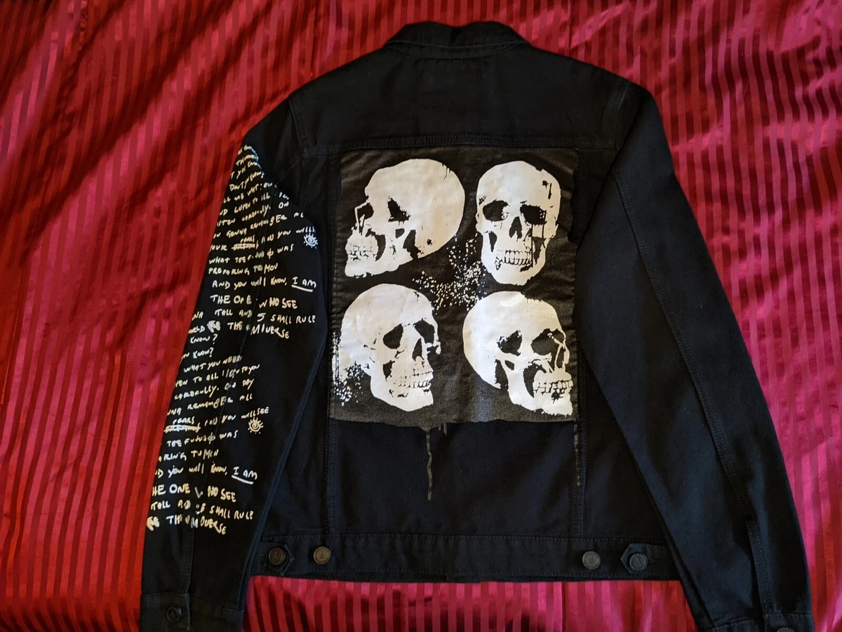 Reason Mulberry Moto Denim Jacket Large Black Skull eBay