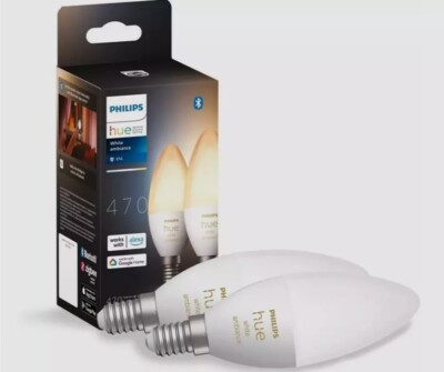 Philips Hue LED-Lampe White Ambiance E14 Bluetooth ZigBee Doppelpack 470lm