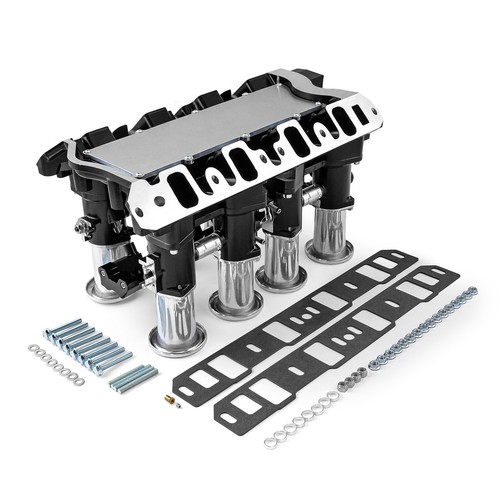 Ford 351W Windsor Downdraft 8 Stack EFI Intake Manifold System Complete Black - Foto 3 di 10
