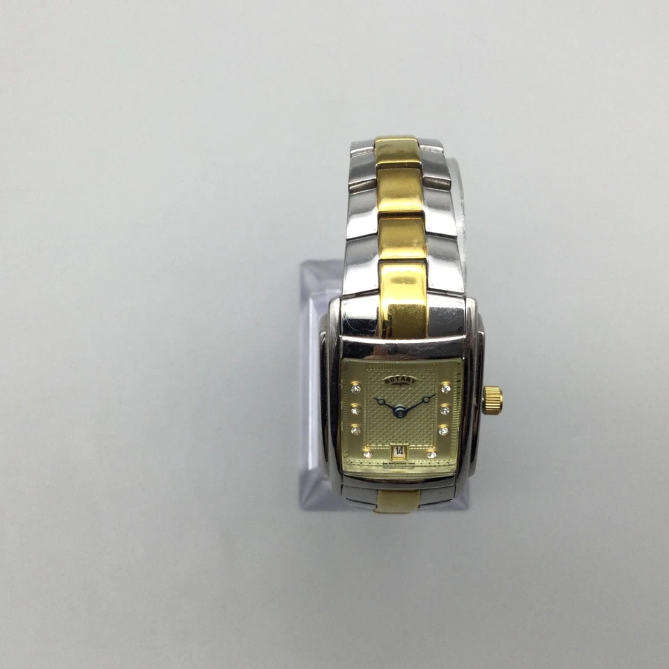 Reloj Rotatorio Mujer 22mm Plata Oro Dos Tonos Fecha LB-2830 Batería Nueva 7.5" Foto 3 de 4