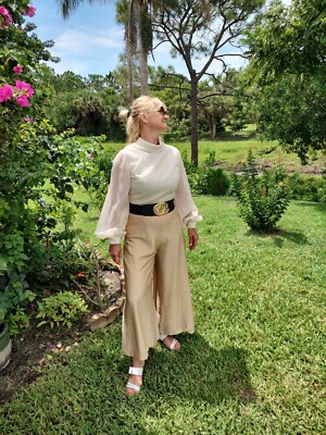 Custom Made Vintage Sheer Golden Jumpsuit sz S boho vintage clothing