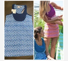 NWT~Gretchen Scott  Zulu Beaded Summer Dress Blue 100%Cotton Lined ~S