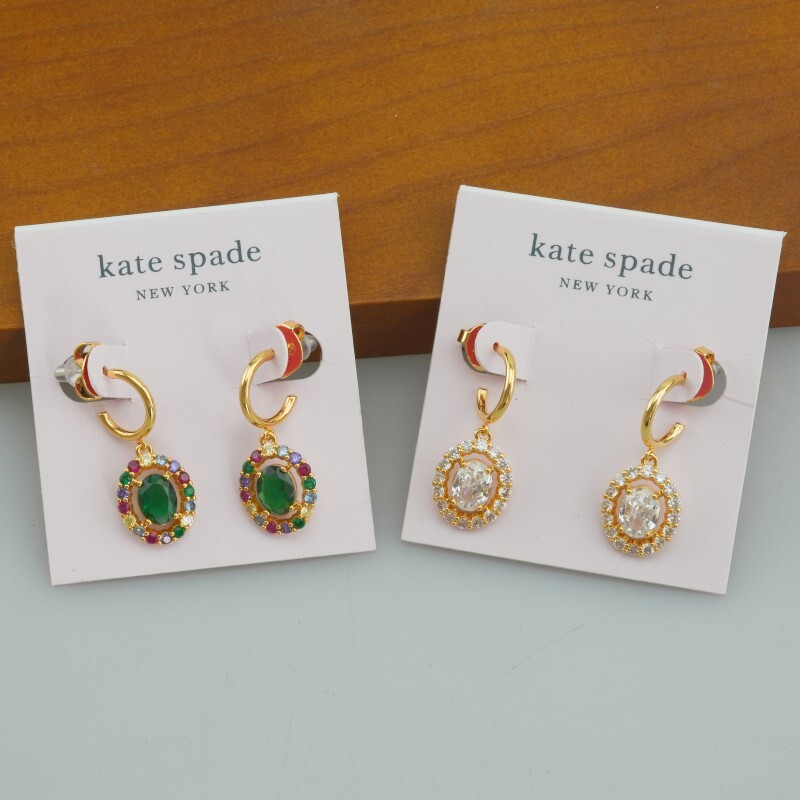 Kate Spade Jewelry Gold Multi Color Inlay Green CZ Drop Dangle Earrings
