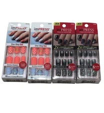 New, Lot Of 4 Kiss ImPress Press-On Nails Manicure - 2 Models, Same As Pictured