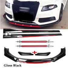 Gloss Black Strut Rod Front Bumper Lip Spoiler Splitter For Audi A3 A4 A5 Body K