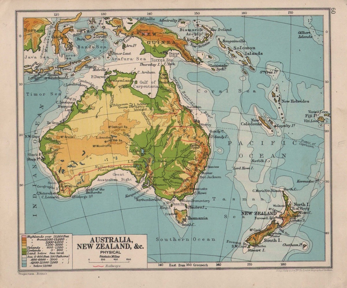 New Zealand Physical Map ROLLUP PHYSICAL MAP OF AUSTRALIA NEW ZEALAND S L1200