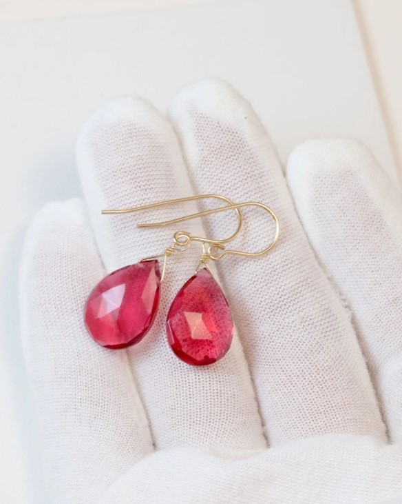 Hot Pink Earring, Sapphire Teardrop Drop Sterling Silver 14k Gold Filled Earring