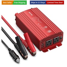500W Pure Sine Wave Power Inverter DC 12V to AC2 Outlets 110V Car Charger Plu...