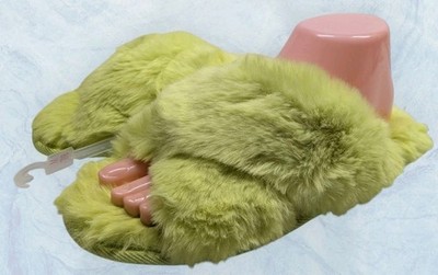 Womens Cozy Fluffy Fuzzy Slide Slippers Sz M 7/8 Criss Cross Strap Slide Slipper