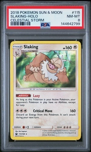 2018 POKEMON SUN & MOON CELESTIAL STORM #115 SLAKING-HOLO PSA 8
