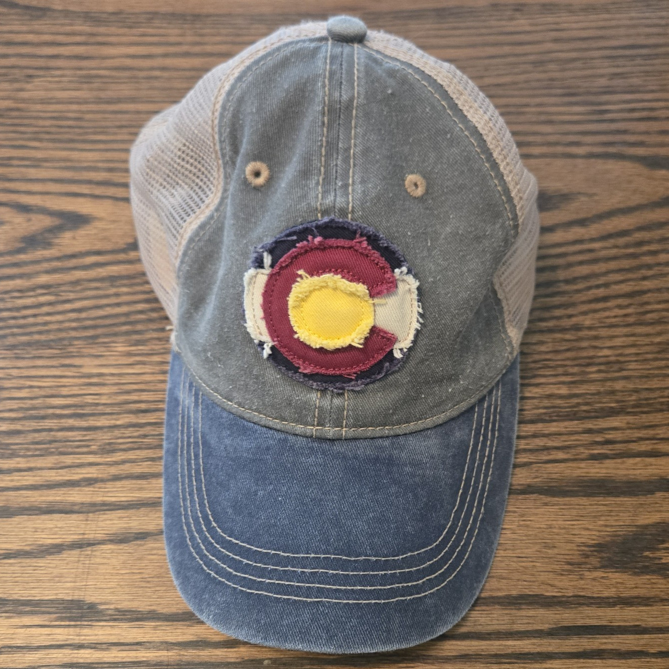 Colorado Trucker Hat Mesh Back Adjustable One Size Unisex Adults Blue Beige