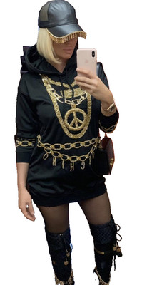 MOSCHINO x H&M hm Black Dress Gold Chians  XS 34 Hoodie Sweater Kleid S  36