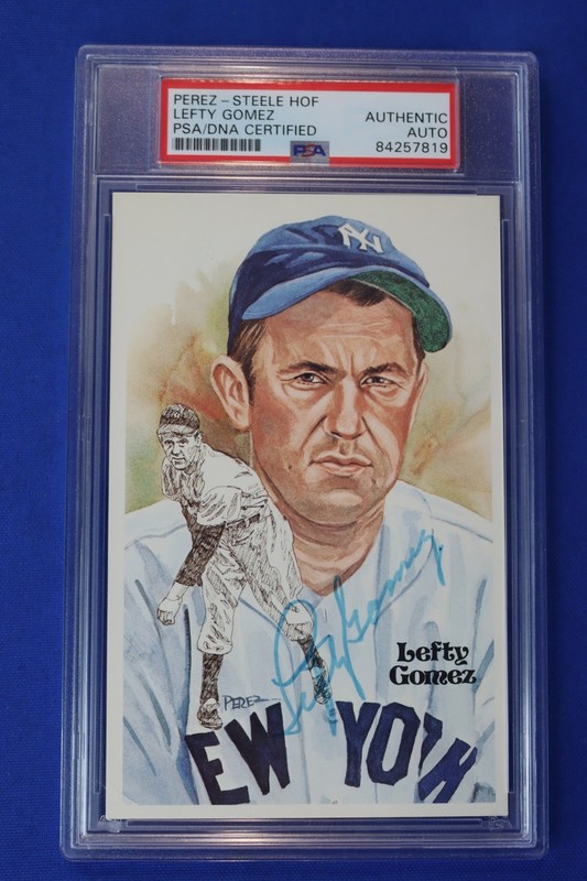 Perez-Steele HOF LEFTY GOMEZ Autograph Post Card PSA DNA Authentic Auto Yankees