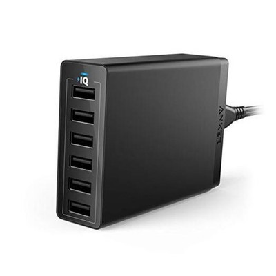 Desktop Charger, 60W 6 Port USB Multiple Charging Hub, PowerPort 6 Black