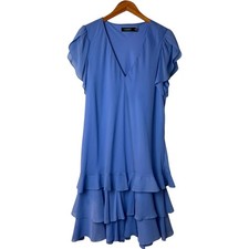 Lauren Ralph Lauren Women's Size 18 Blue Flutter Sleeve V-Neck Tiered Sundress