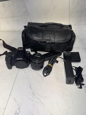 SONY CAMERA SLT-A58 W/ Battery & Charger In Black Soft Bag W/ Nikon Lens