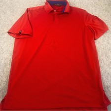 RLX Ralph Lauren Mens Performance Golf Polo Shirt Red Blue Trim Size M