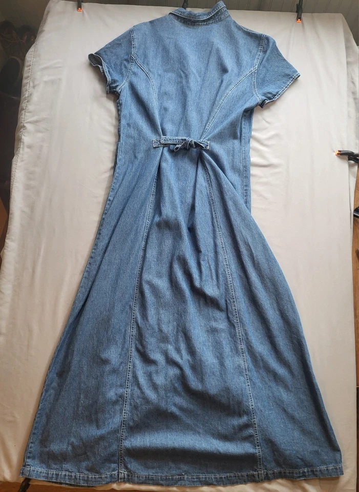 Vintage Denim Utility Maxi Dress *Size S/M Short Sleeve Button 90's Jean Dress - Image 4 of 4