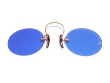 Antique Cobalt Blue Pince Nez Sunglasses Spectacles Vtg Civil War Glasses RARE