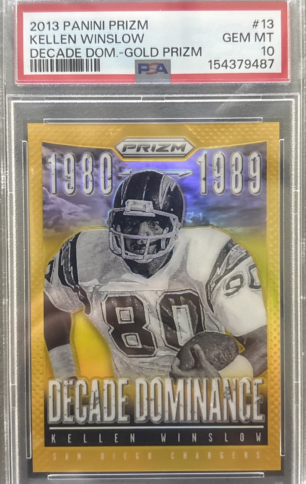 2013 Panini Prizm Kellen Winslow Decade Dominance Gold Prizm /10 Chargers PSA 10
