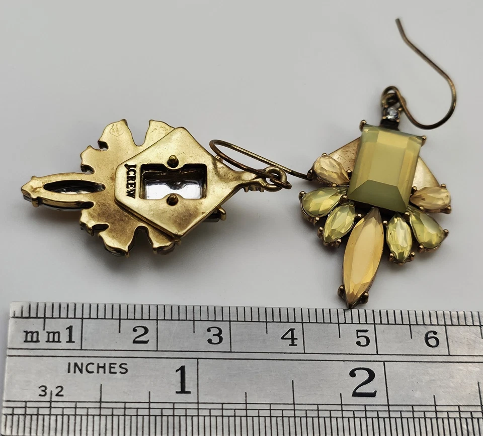 Vintage Gestempelt J.Crew Goldfarben Lang Gelb Kunst Glas Durchbohrt Ohrringe - Bild 3 von 3