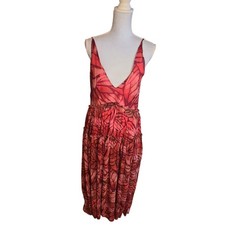 Free People Pink Watercolor Trapeze Sundress XS Boho Swing Crinkle Open Back