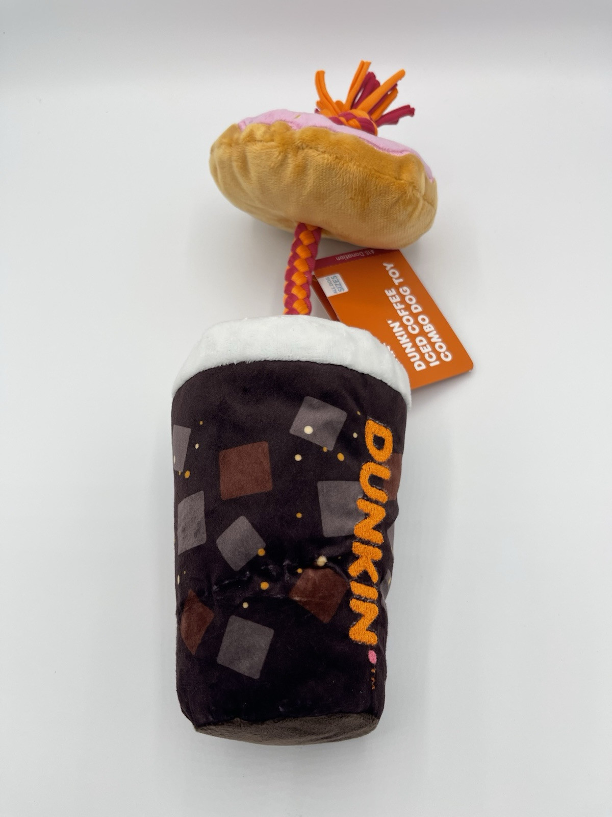 Bark Dunkin Donuts Iced Coffee Donut on a Rope Dog Toy  -NEW