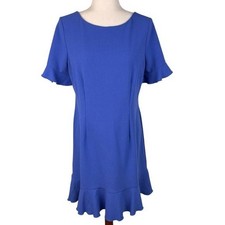 Talbots Blue Flouncy Shift Dress Bow Tie Sleeves Size 8 Petite Classic Preppy