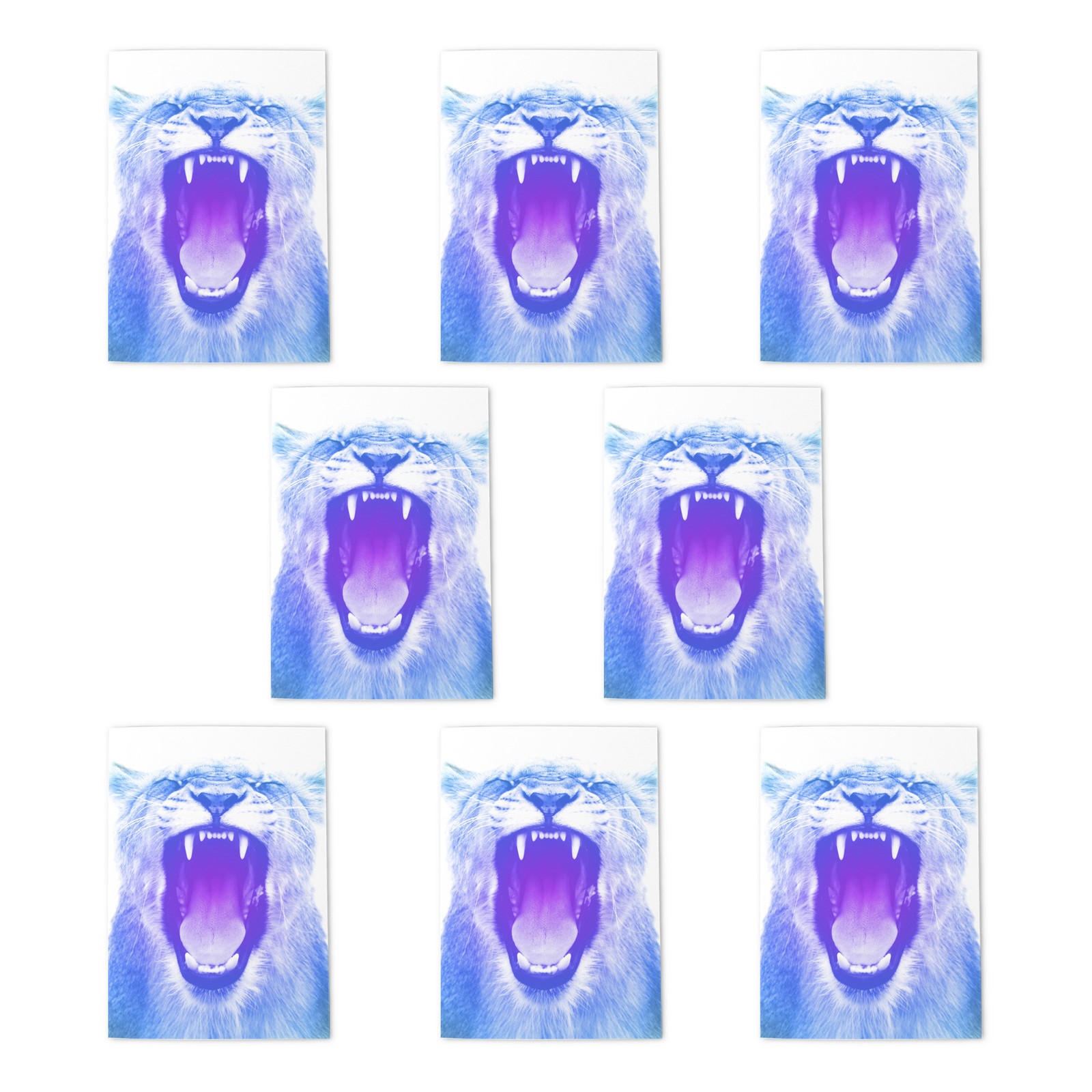 Blue Lion Roar Art Cards Pack of 8 Any Occasion Notelet Notecard Blank Inside A6