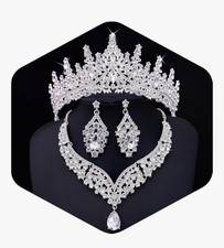 New Tiara Crown for Women Earrings Necklace Crystal Bridal Jewelry Set