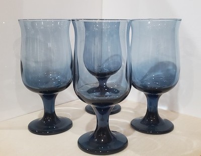  Beautiful Libby Connoisseur Dusty Blue   Glasses Glass Set 4  Tulip Footed