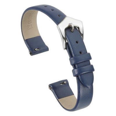 Uhrenarmband Echtleder blau 12mm mit silberner Schließe Damen