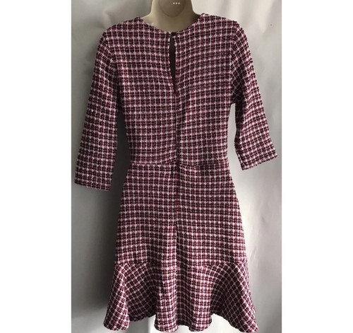New Lipsy Size 12 Pink White Black Curve Hem Skater Boucle Belted Dress Party - Picture 13 of 19